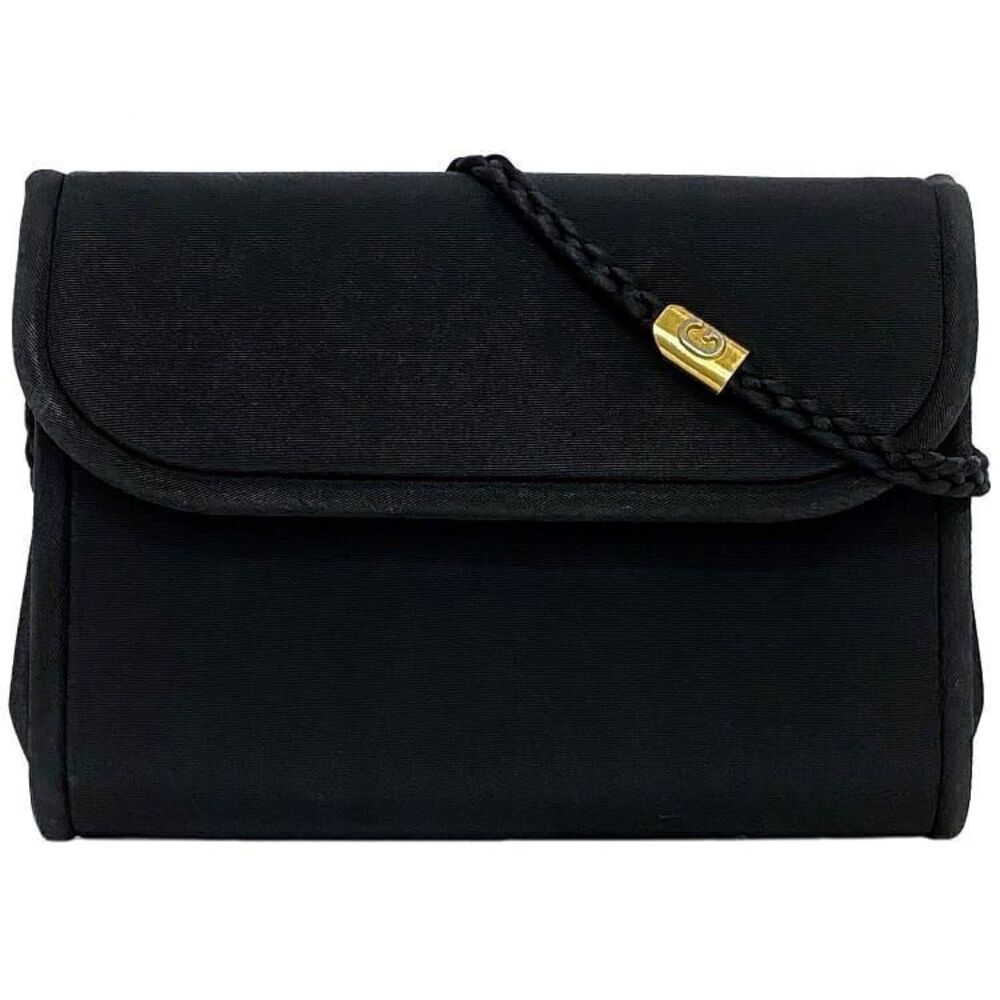 Gucci Shoulder Bag Black Pouch Clutch Flap Compact Retro